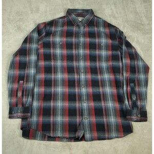 Duluth Trading Co Shirt Mens 2XLT Red Gray Plaid Flannel Slim Fit Button Up